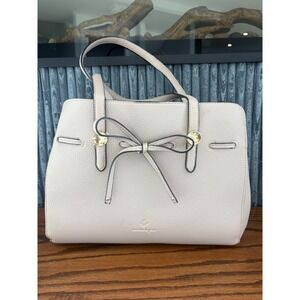 Nanette Lepore Beige Pebbled Vegan Leather Bow Tote Bag Satchel Gold Hardware